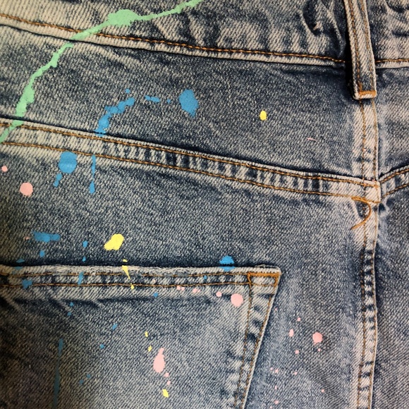 Zara Paint Splattered Denim Skirt with Front Slit - Size Small - Picture 5 of 11